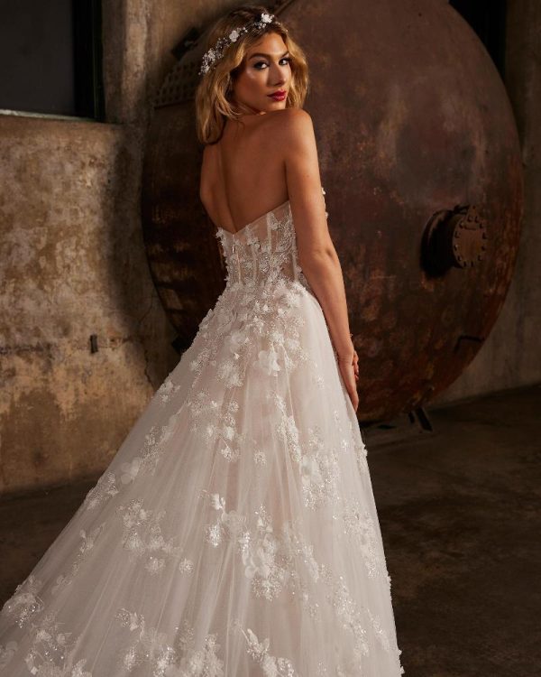 122244-A Line Sparkly Wedding Dress with Strapless Sweetheart Neckline4